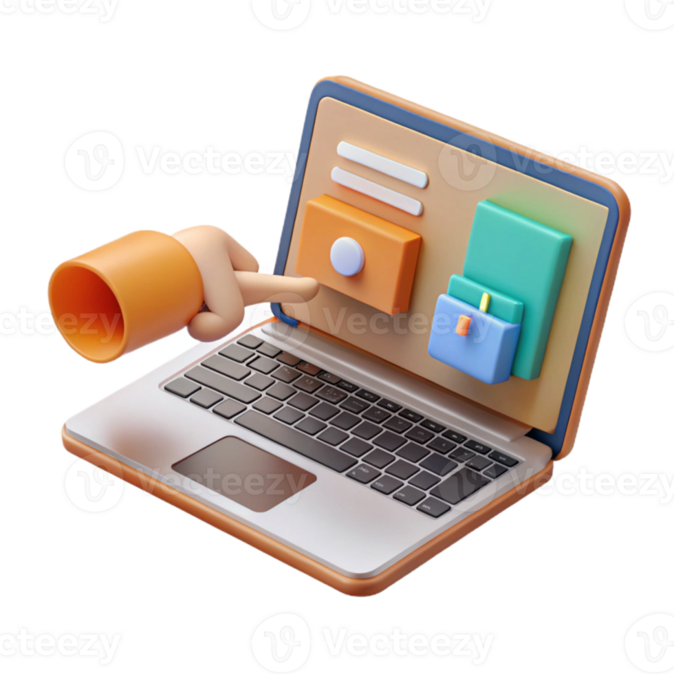 impressive vintage Hand Pointing at Online Course Platform on Laptop Cutout original png
