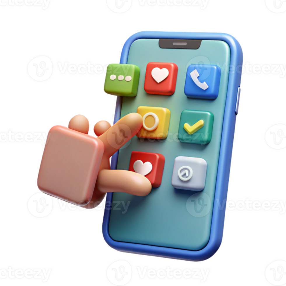 dramatic rustic Hand Pointing to Social Media Icon on Smartphone Transparent authentic png