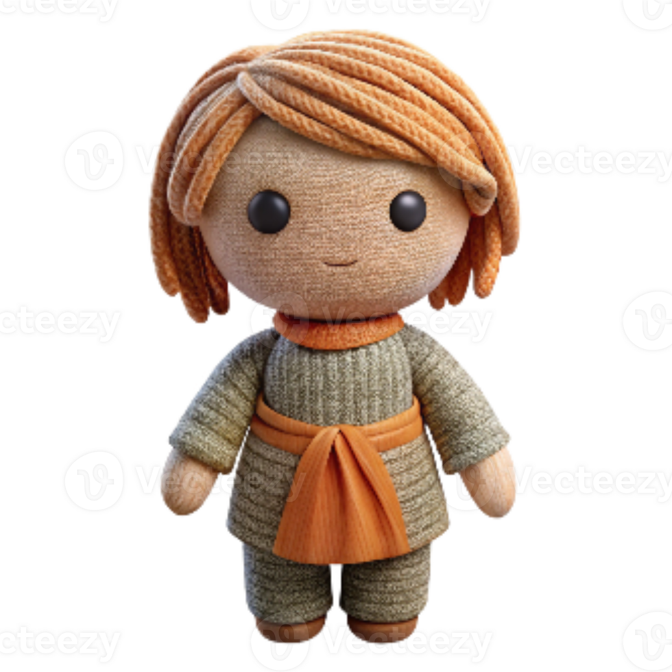 dramatic traditional Hand Sewn Fabric Doll with Yarn Hair Transparent premium png