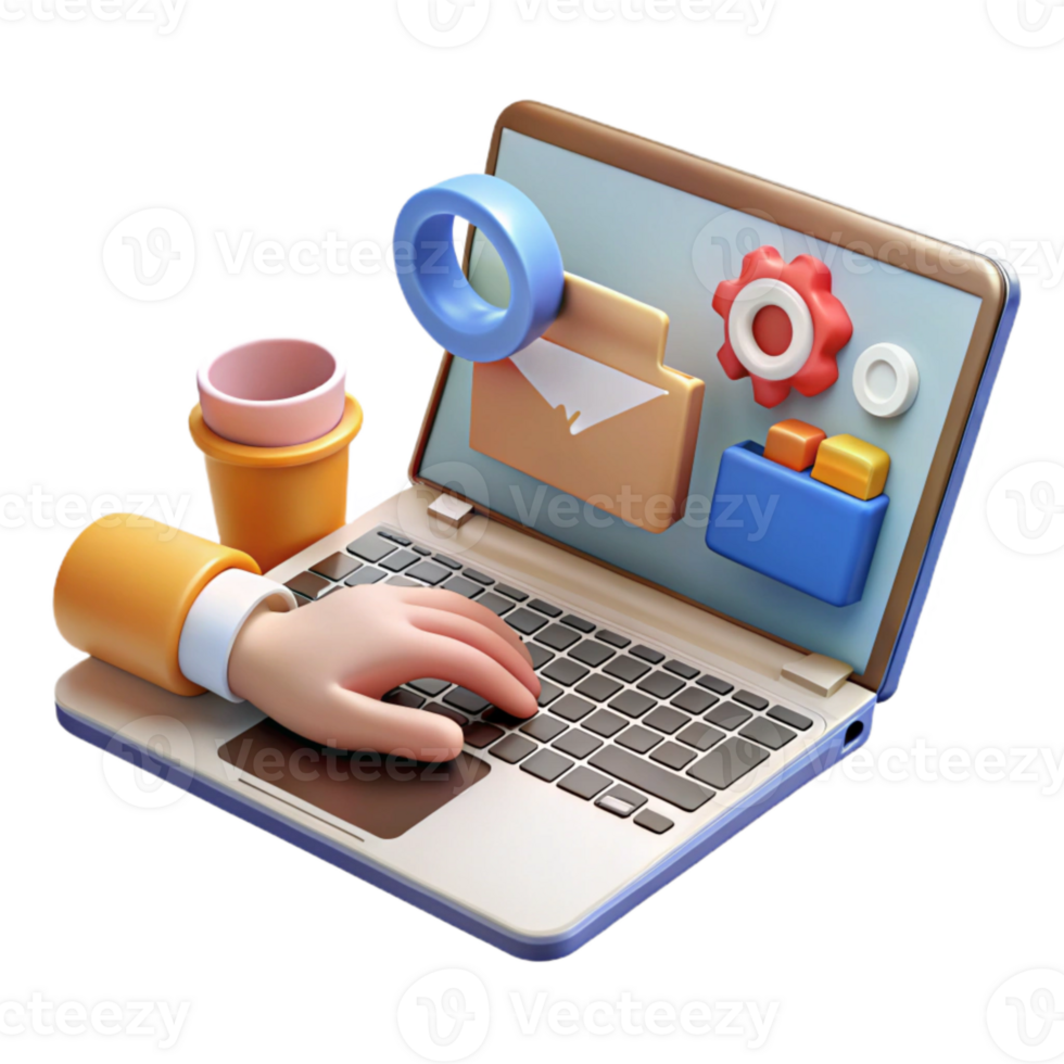 extraordinary artistic Hand Typing on Laptop with Content Marketing Strategy Cutout premium png
