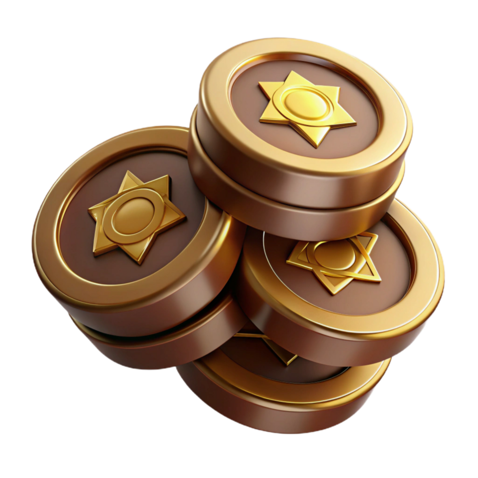 magnificent creative Hanukkah Chocolate Coins Stacked Gold Foil Isolated exclusive png