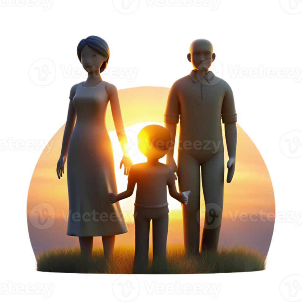 dramatic classic Happy Family Silhouette Sunset View Transparent Background high resolution png