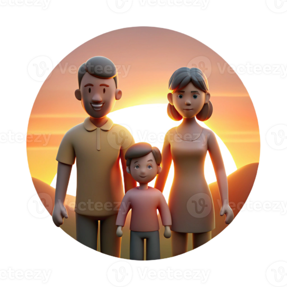 serene traditional Happy Family Silhouette Sunset View Transparent Background premium png