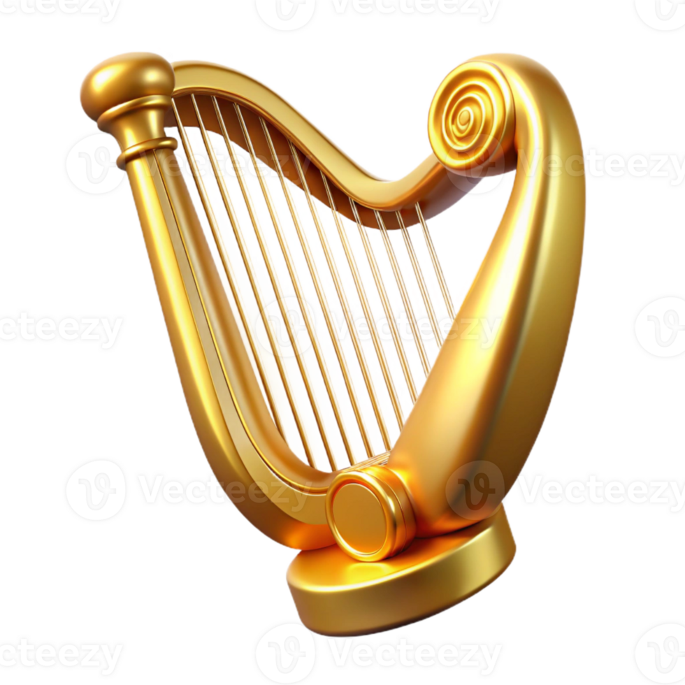 beautiful modern Harp Golden Isolated on Transparent Background authentic png