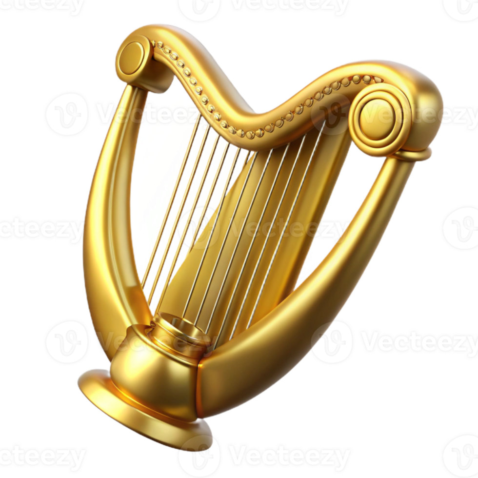 beautiful artistic Harp Golden Instrument Cutout professional png