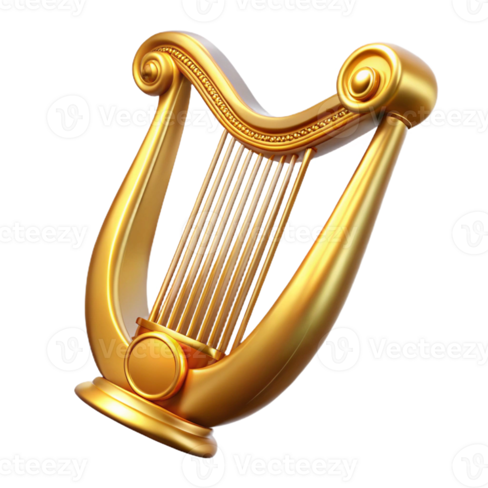 serene traditional Harp Golden Isolated on Transparent Background genuine png