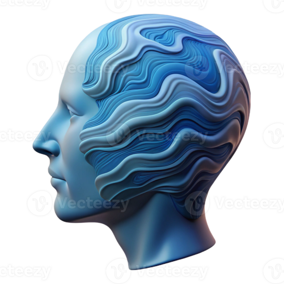 magnificent abstract Head Silhouette with Calm Waves Transparent Background detailed png