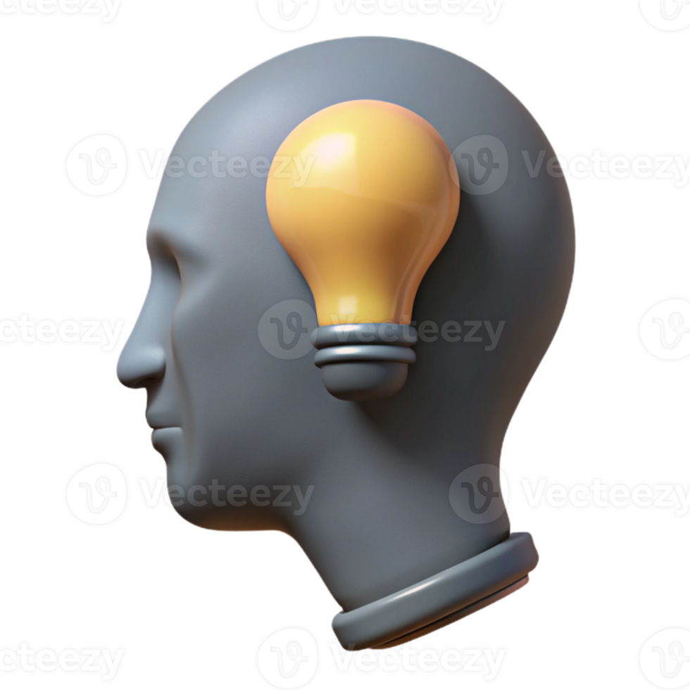 impressive abstract Head Silhouette with Lightbulb Isolated original png
