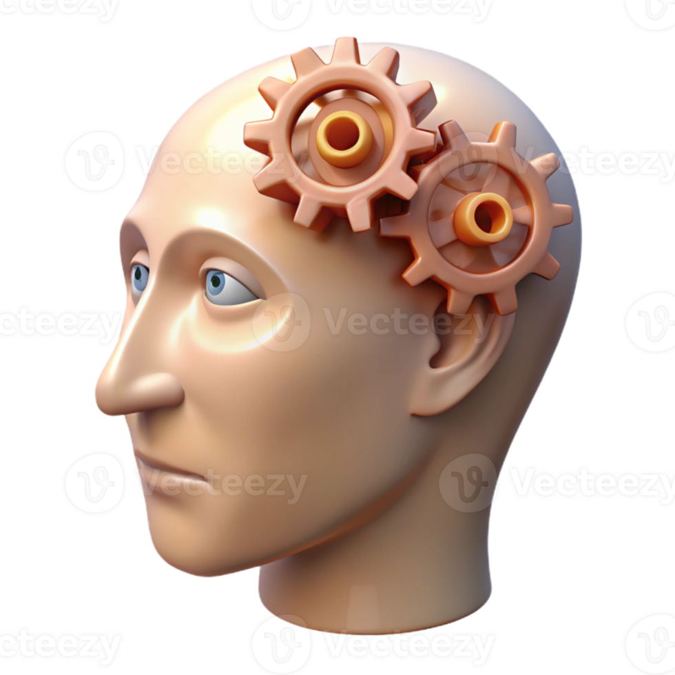 dramatic modern Head with Gears Inside Transparent Background genuine png