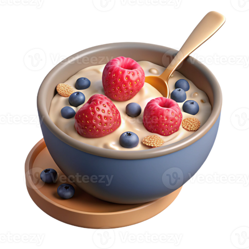 wonderful minimalist Healthy Breakfast Oatmeal and Berries Isolated 4K png