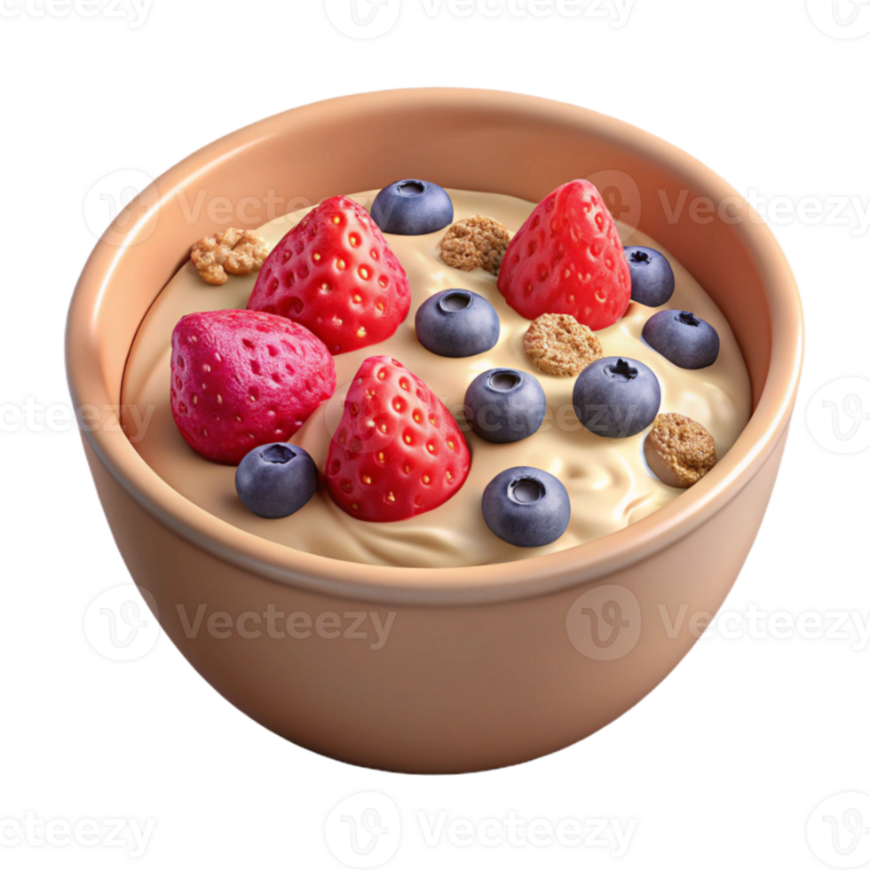 beautiful rustic Healthy Breakfast Oatmeal with Berries Isolated genuine png