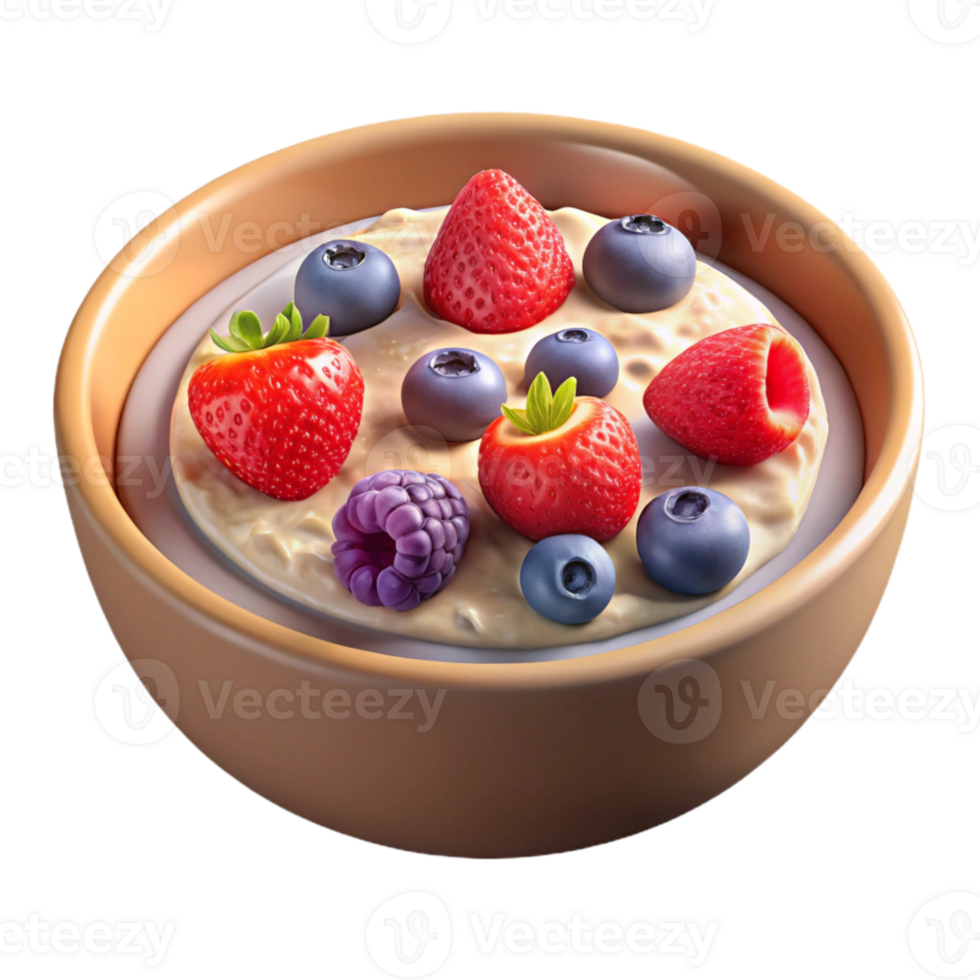 serene rustic Healthy Breakfast Oatmeal with Berries Isolated premium png