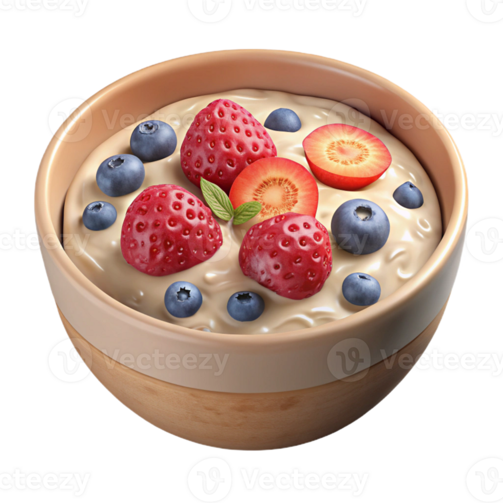serene artistic Healthy Oatmeal Bowl with Berries Transparent Background authentic png