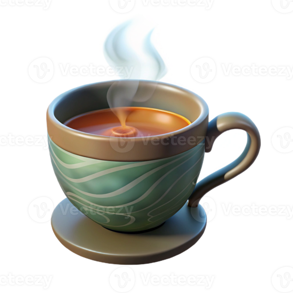 beautiful rustic Herbal Tea Cup with Steam Transparent Background 4K png