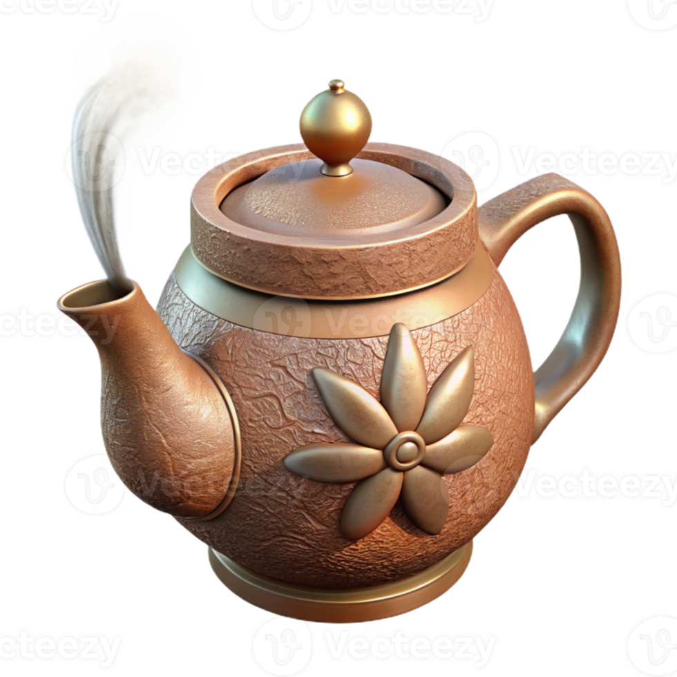 vibrant rustic Herbal Teapot with Steam Isolated Element genuine png