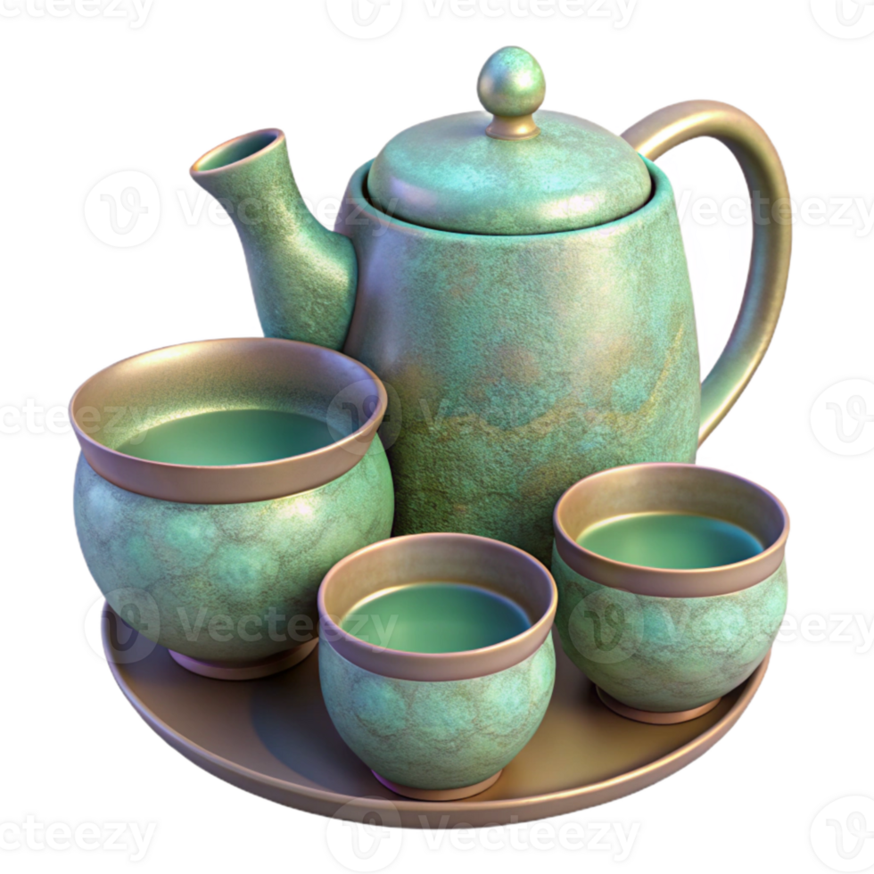 impressive minimalist Herbal Teapot and Cups Transparent Background detailed png