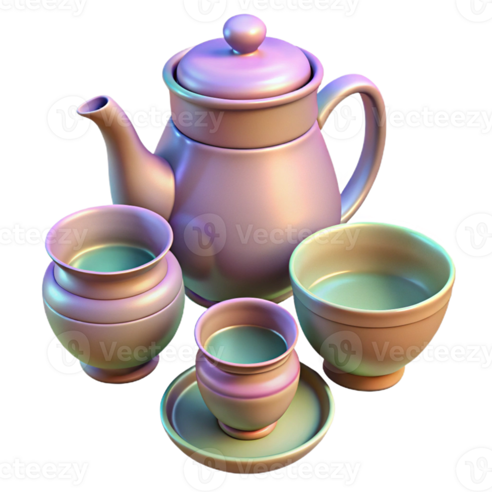 magnificent traditional Herbal Teapot and Cups Transparent Background high resolution png