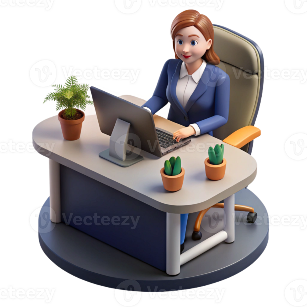 dramatic minimalist High Angle Businesswoman at Desk Cutout authentic png