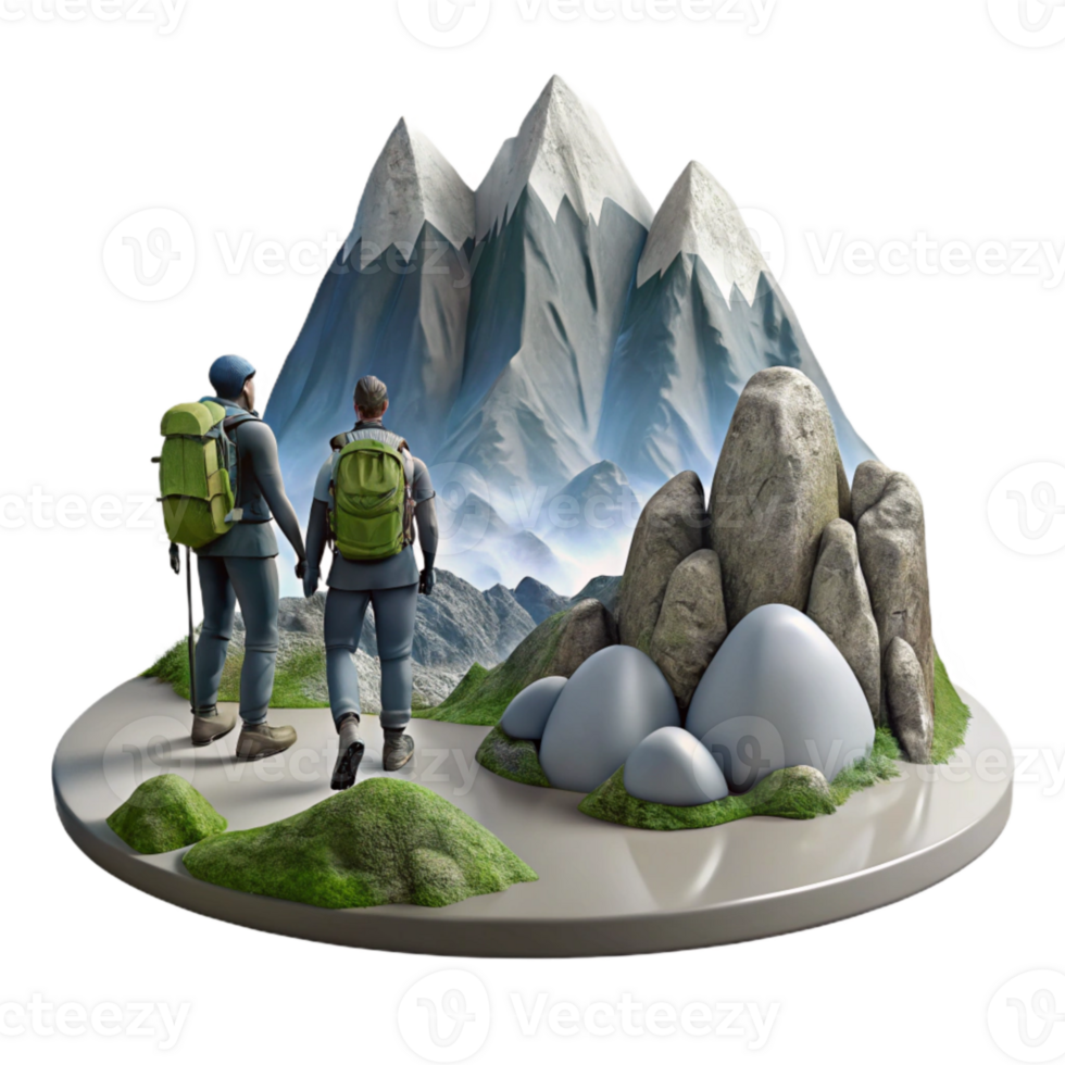 wonderful vintage Hikers Silhouettes Against Mountain Panorama Isolated premium png