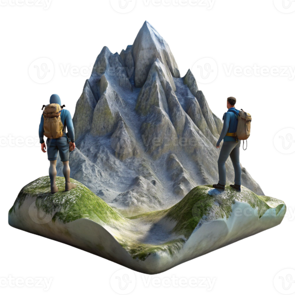 dramatic minimalist Hikers Silhouettes Against Mountain Panorama Isolated high quality png