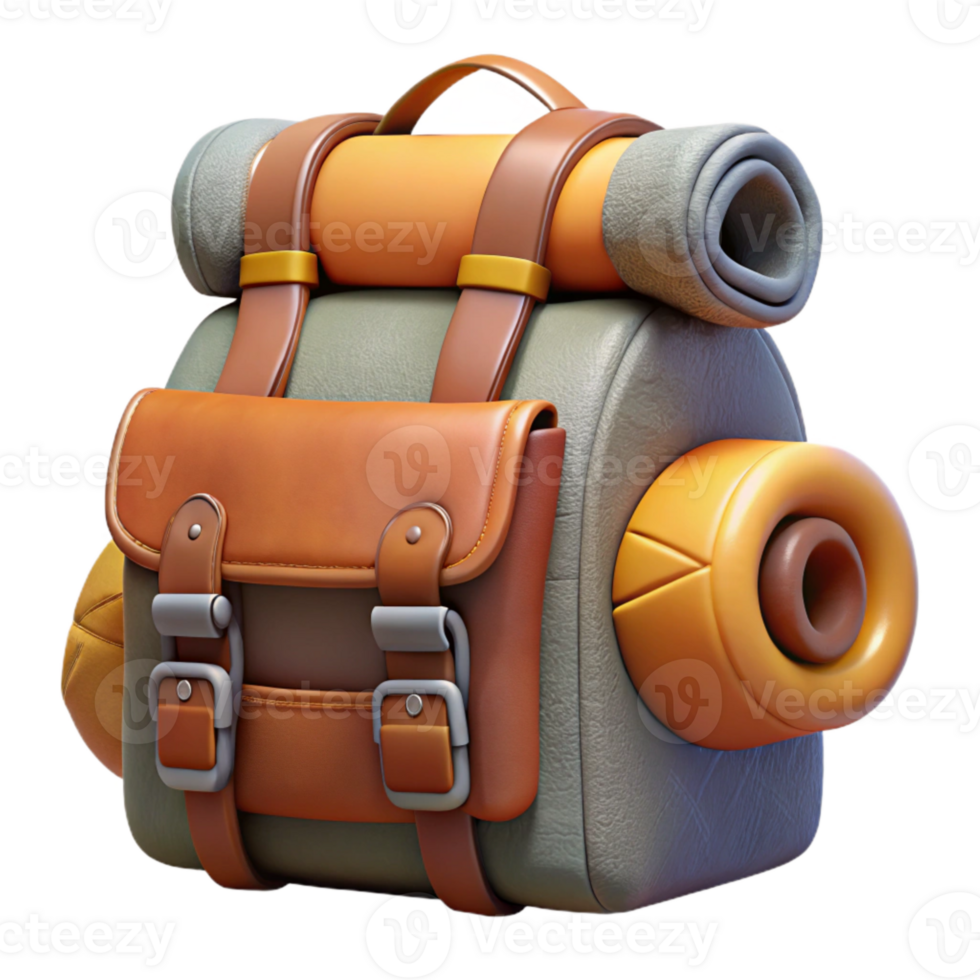 magnificent traditional Hiking Backpack with Attached Sleeping Bag Isolated authentic png