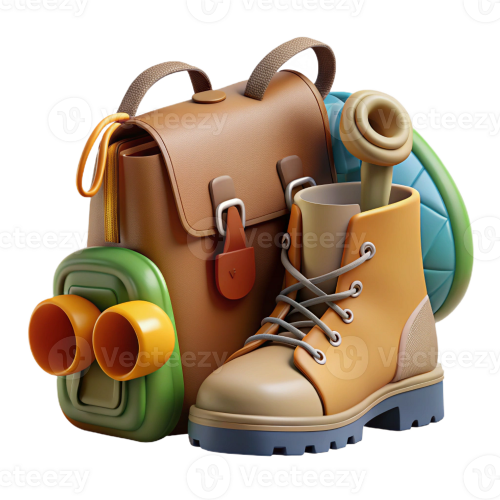 extraordinary modern Hiking Boots and Backpack on Grass Isolated exclusive png