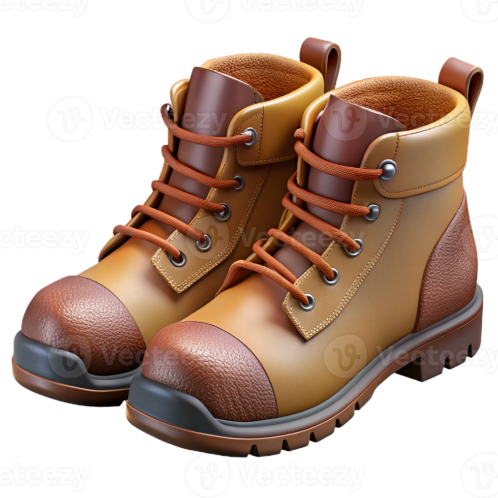 serene abstract Hiking Boots Brown Leather Cutout Transparent Background high quality png