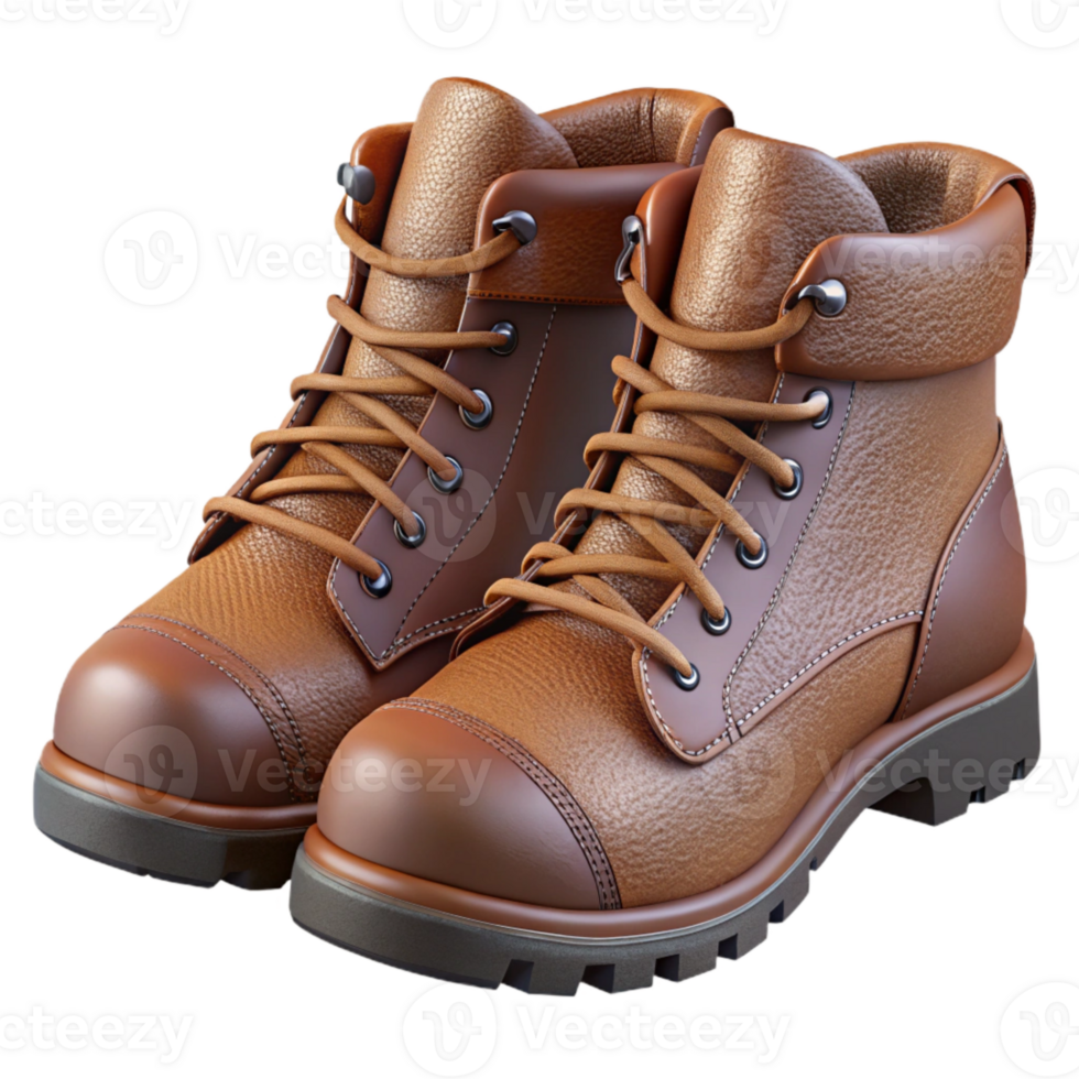 serene modern Hiking Boots Brown Leather Cutout Transparent Background high resolution png