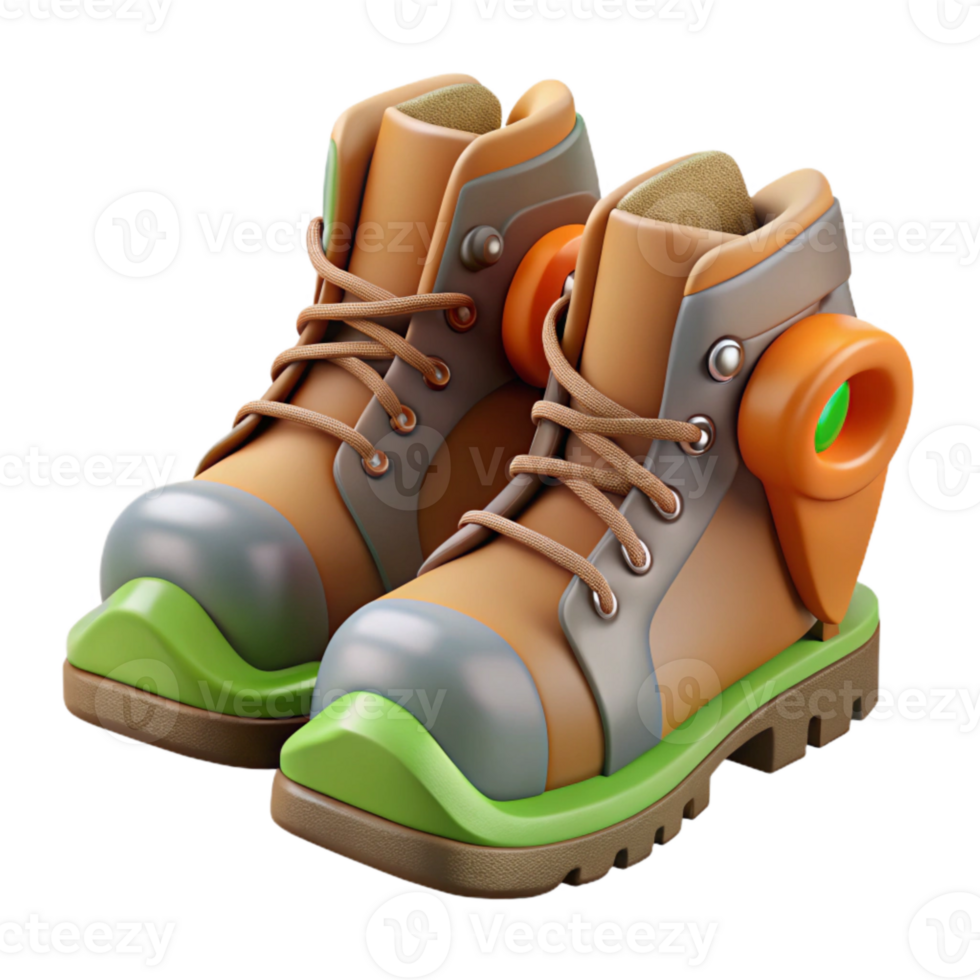 dramatic rustic Hiking Boots on Trail Cutout Close Up View authentic png