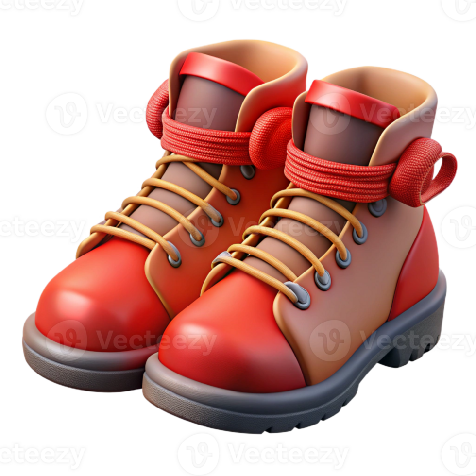 beautiful classic Hiking Boots with Red Laces Isolated detailed png