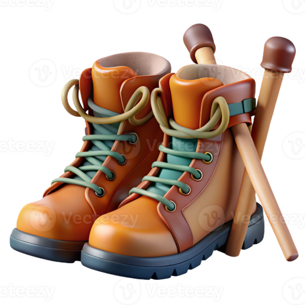 stunning rustic Hiking Boots with Trekking Poles Isolated high quality png