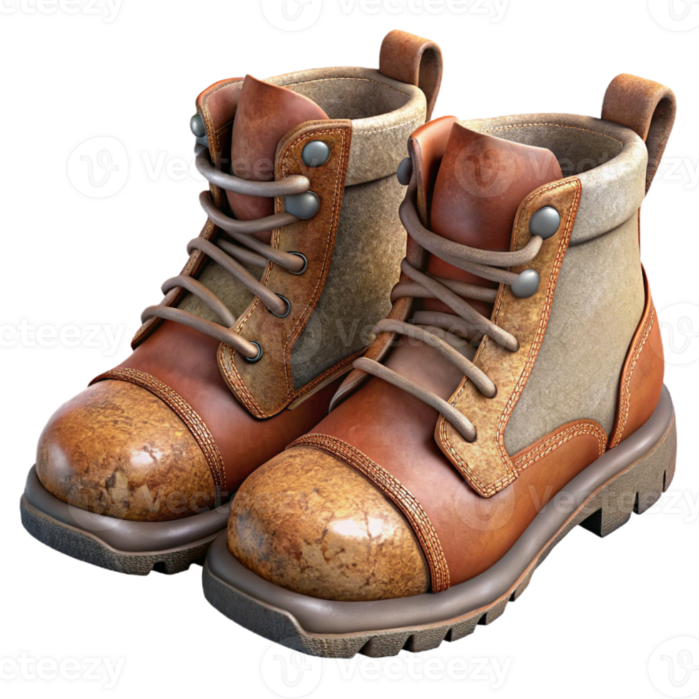 elegant classic Hiking Boots with Worn Leather Texture Isolated genuine png