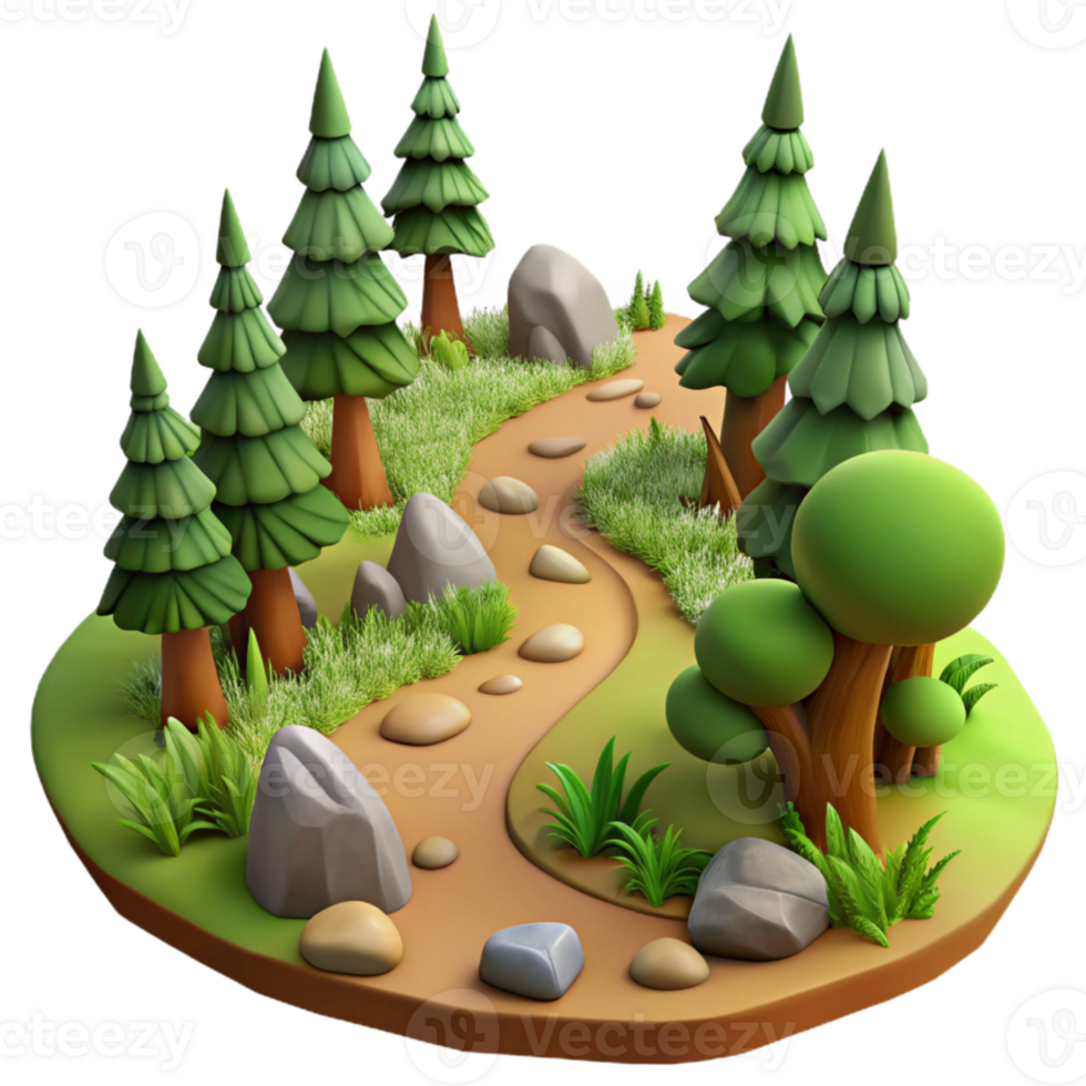 elegant minimalist Hiking Trail Winding Through Forest Isolated genuine png