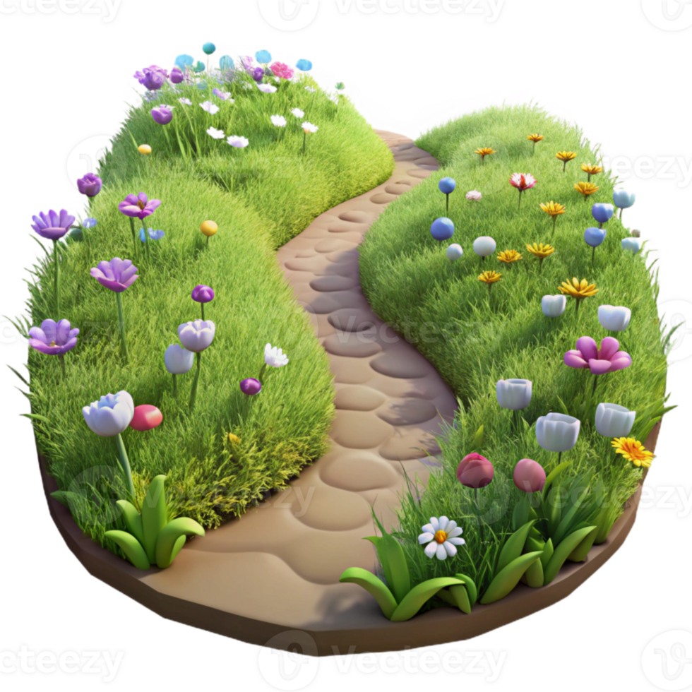 wonderful minimalist Hiking Trail Through Meadow with Wildflowers Isolated premium png
