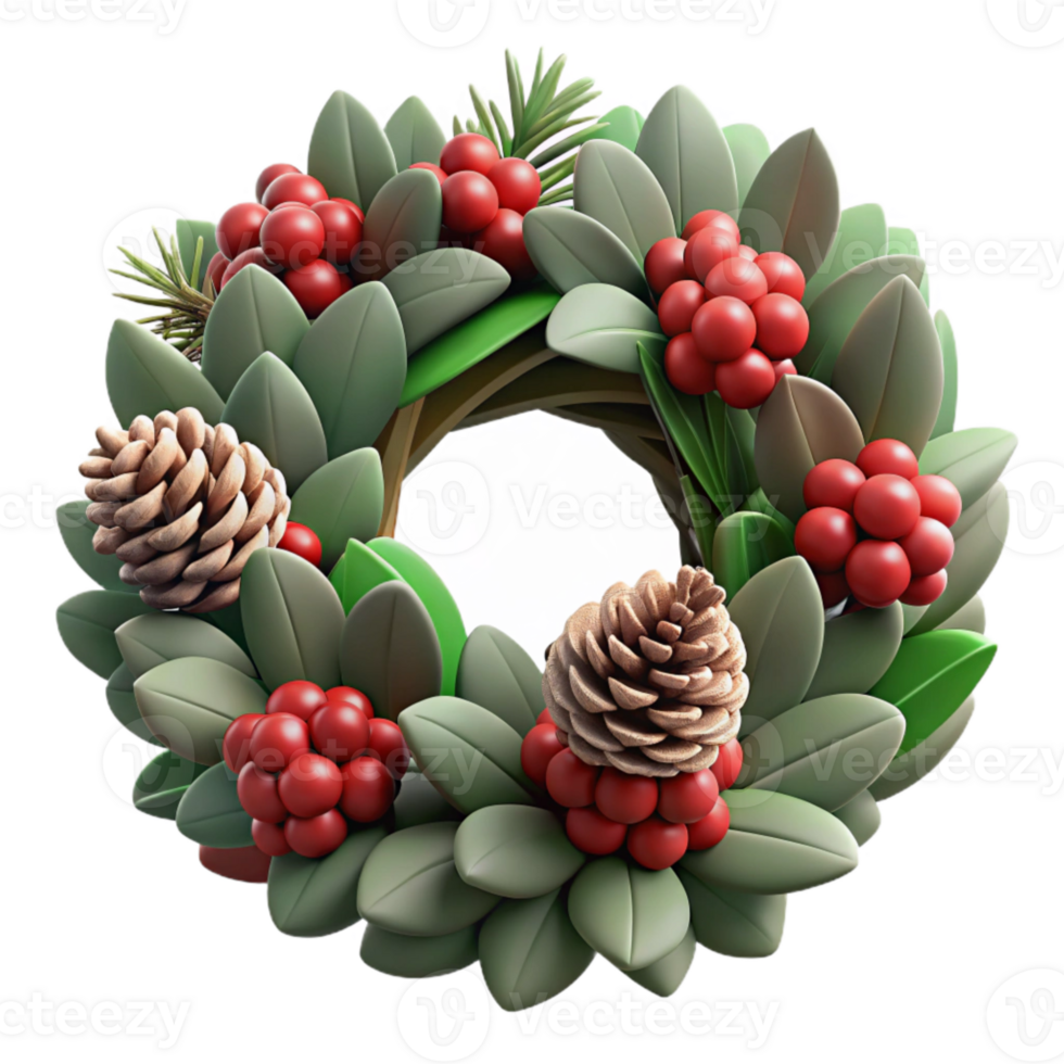 extraordinary rustic Holiday Wreath with Pine Cones and Berries Isolated Element high quality png