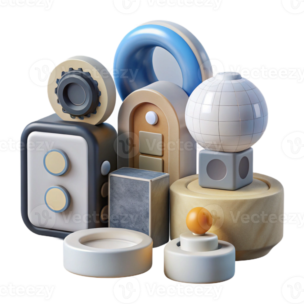 serene vintage Home Automation System Components Group Shot Transparent Background premium png