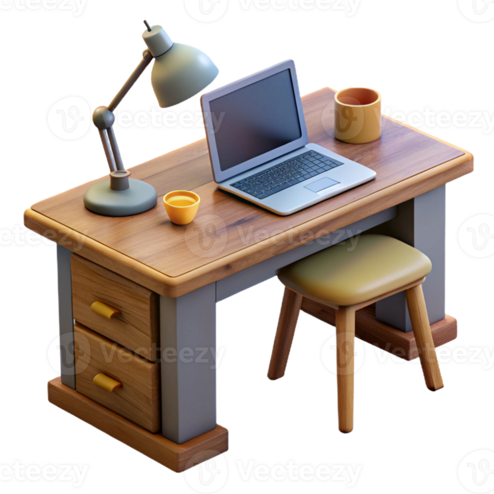 beautiful traditional Home Office Desk with Laptop and Lamp Isolated detailed png