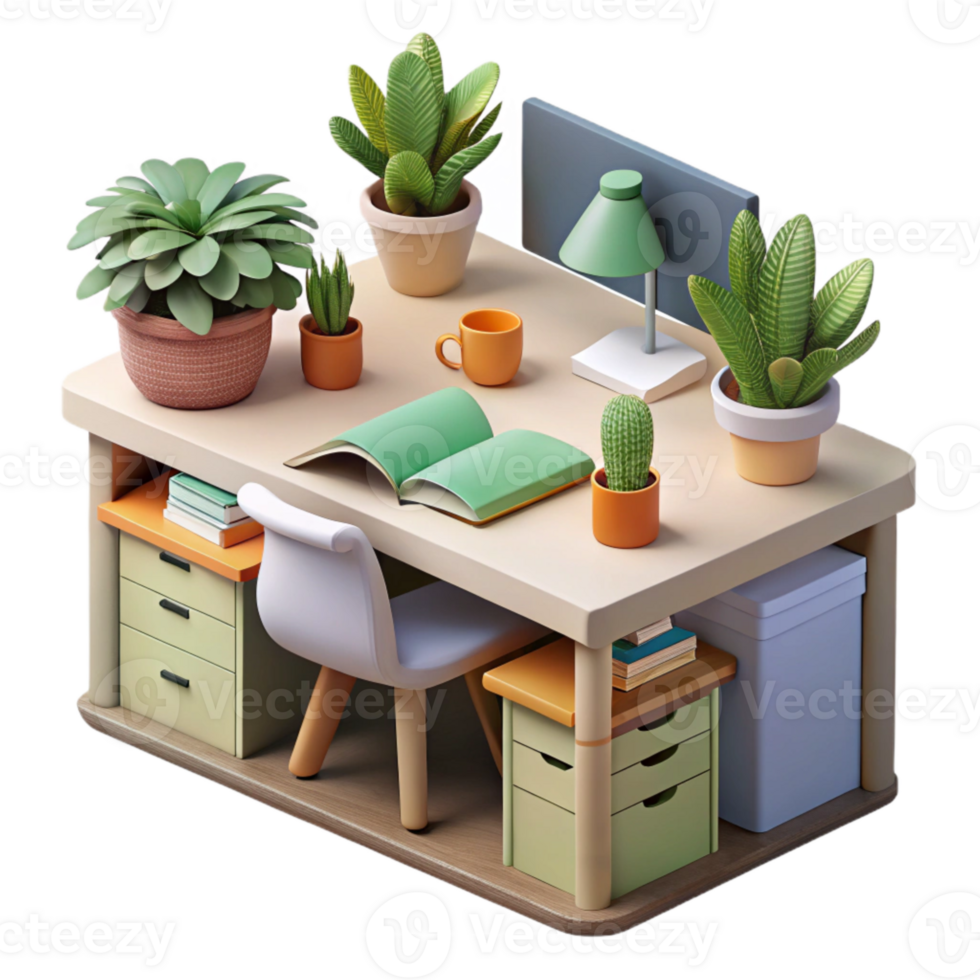 extraordinary rustic Home Office Desk with Laptop and Lamp Isolated high quality png