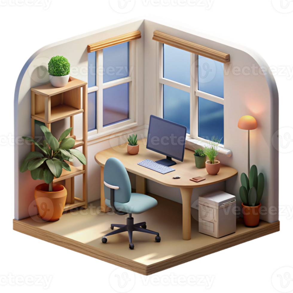 elegant abstract Home Office Interior with Window View Transparent Background Cutout high resolution png