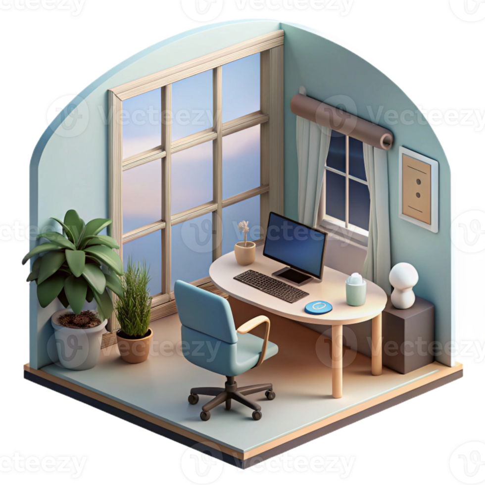stunning abstract Home Office with Large Window Transparent Background Cutout high resolution png