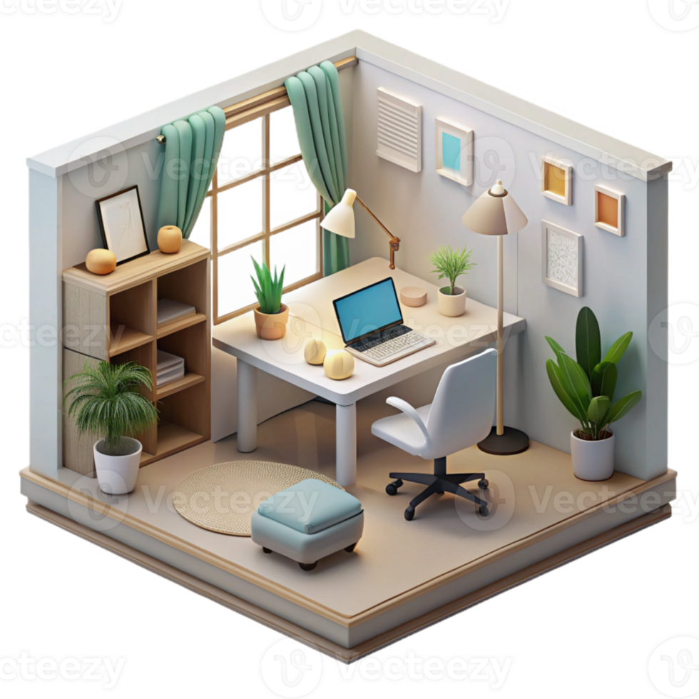 extraordinary rustic Home Office with Minimalist Decor Transparent Background Cutout authentic png