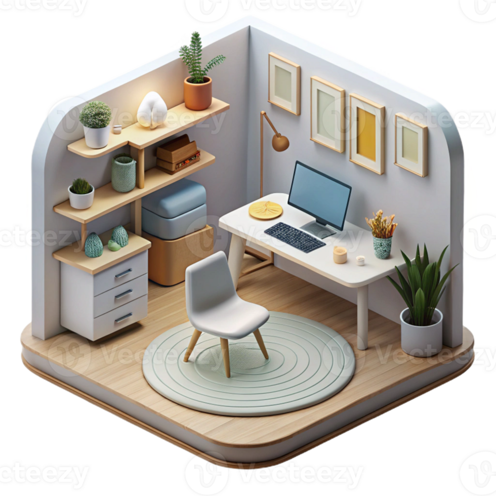 impressive vintage Home Office with Minimalist Decor Transparent Background Cutout high resolution png