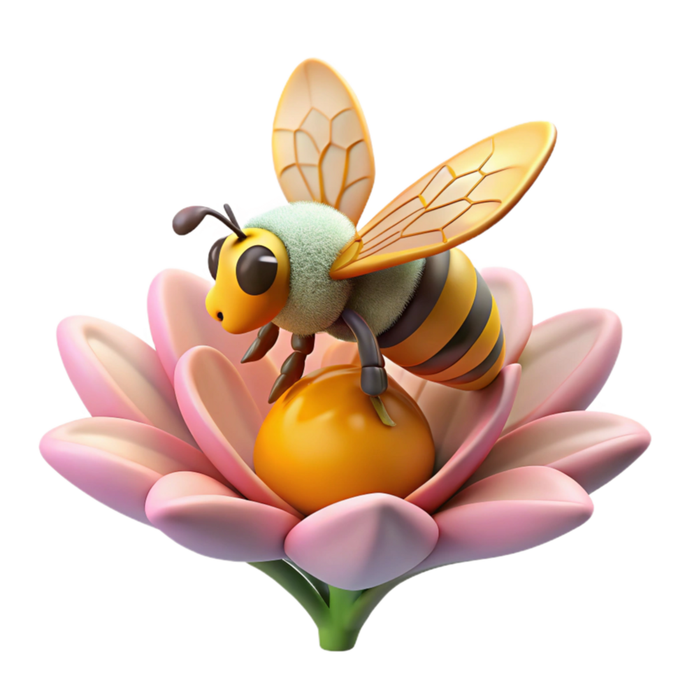 elegant vintage Honeybee on Flower Collecting Pollen Transparent Background high quality png