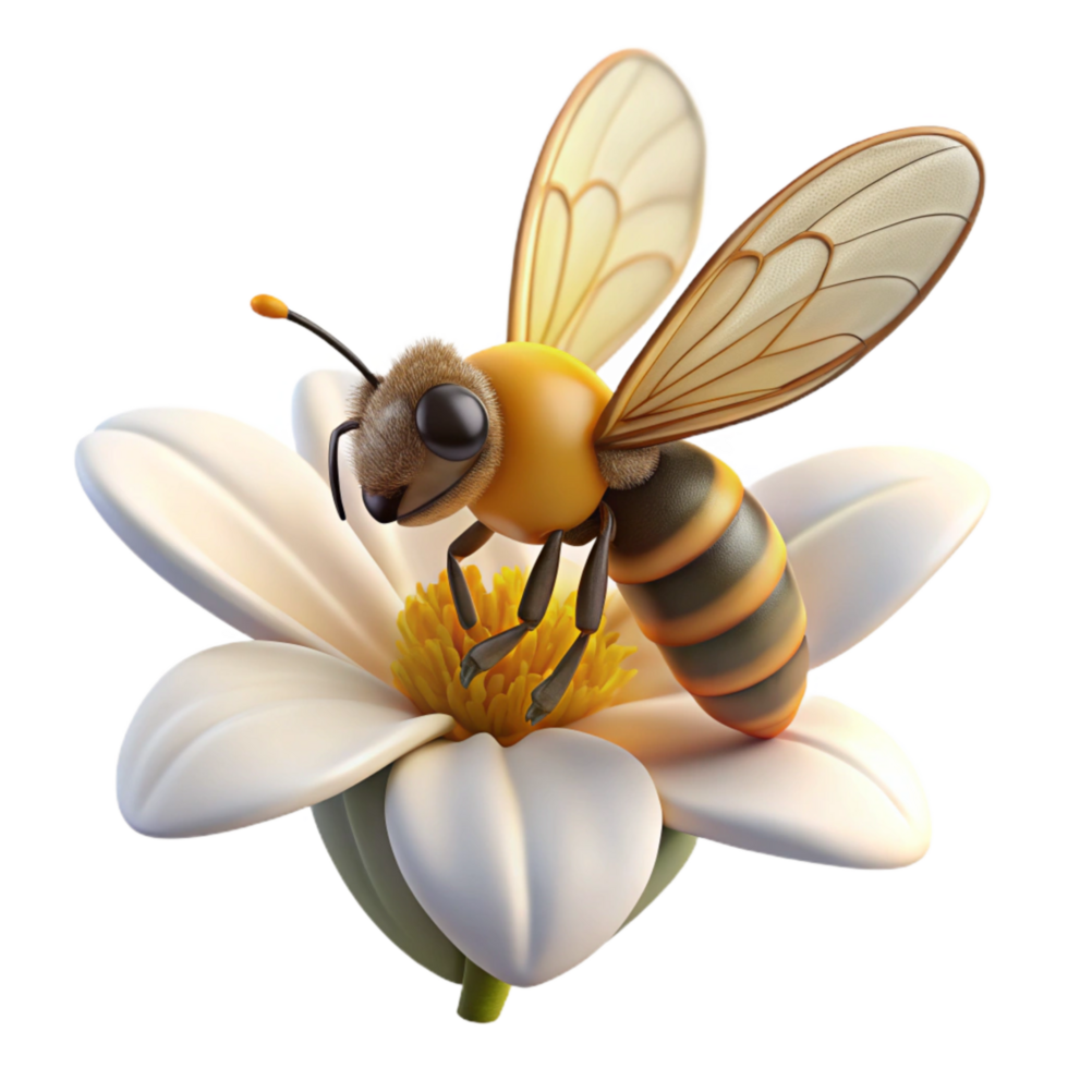 elegant rustic Honeybee on Flower Collecting Pollen Transparent Background genuine png