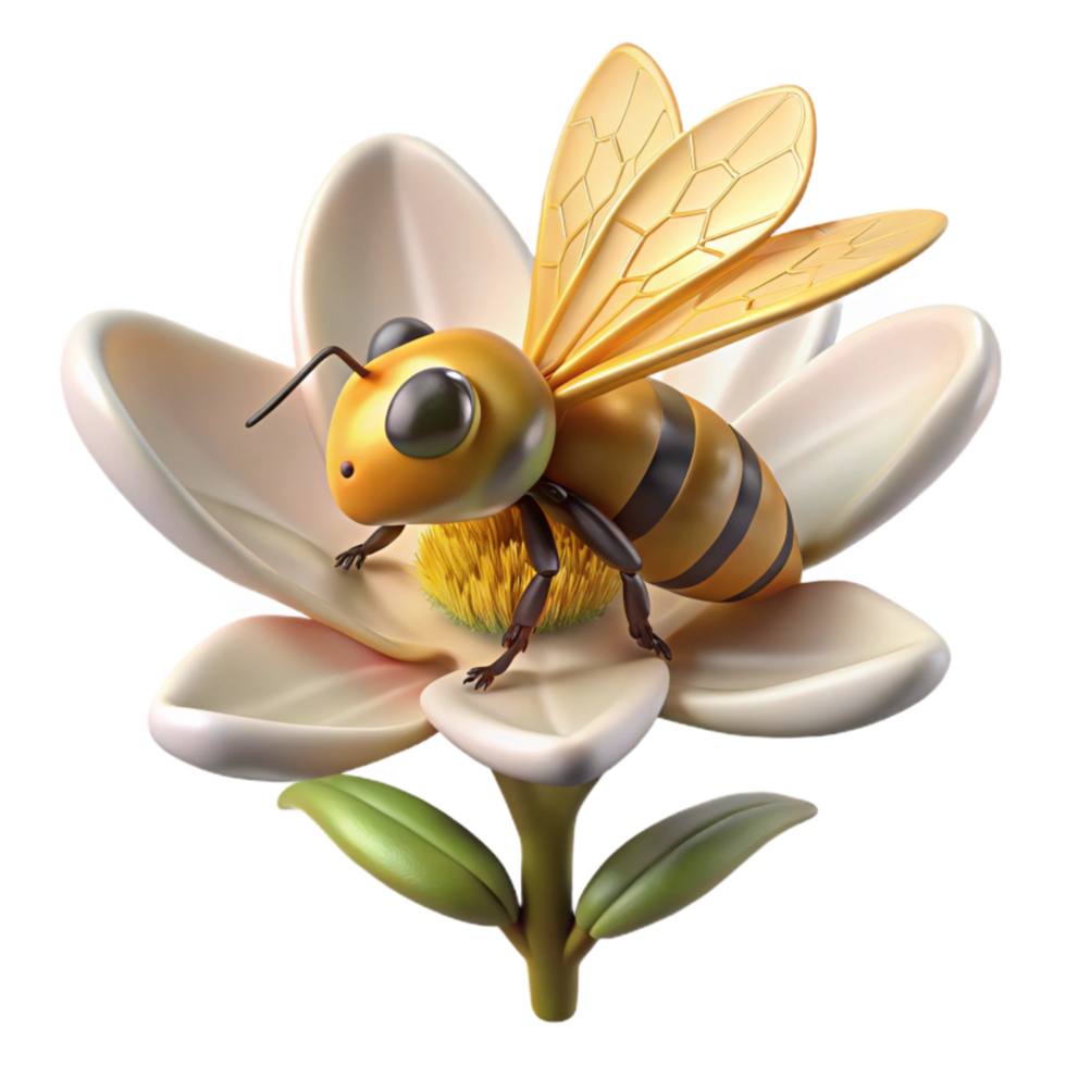 stunning artistic Honeybee on Flower Collecting Pollen Transparent Background premium png