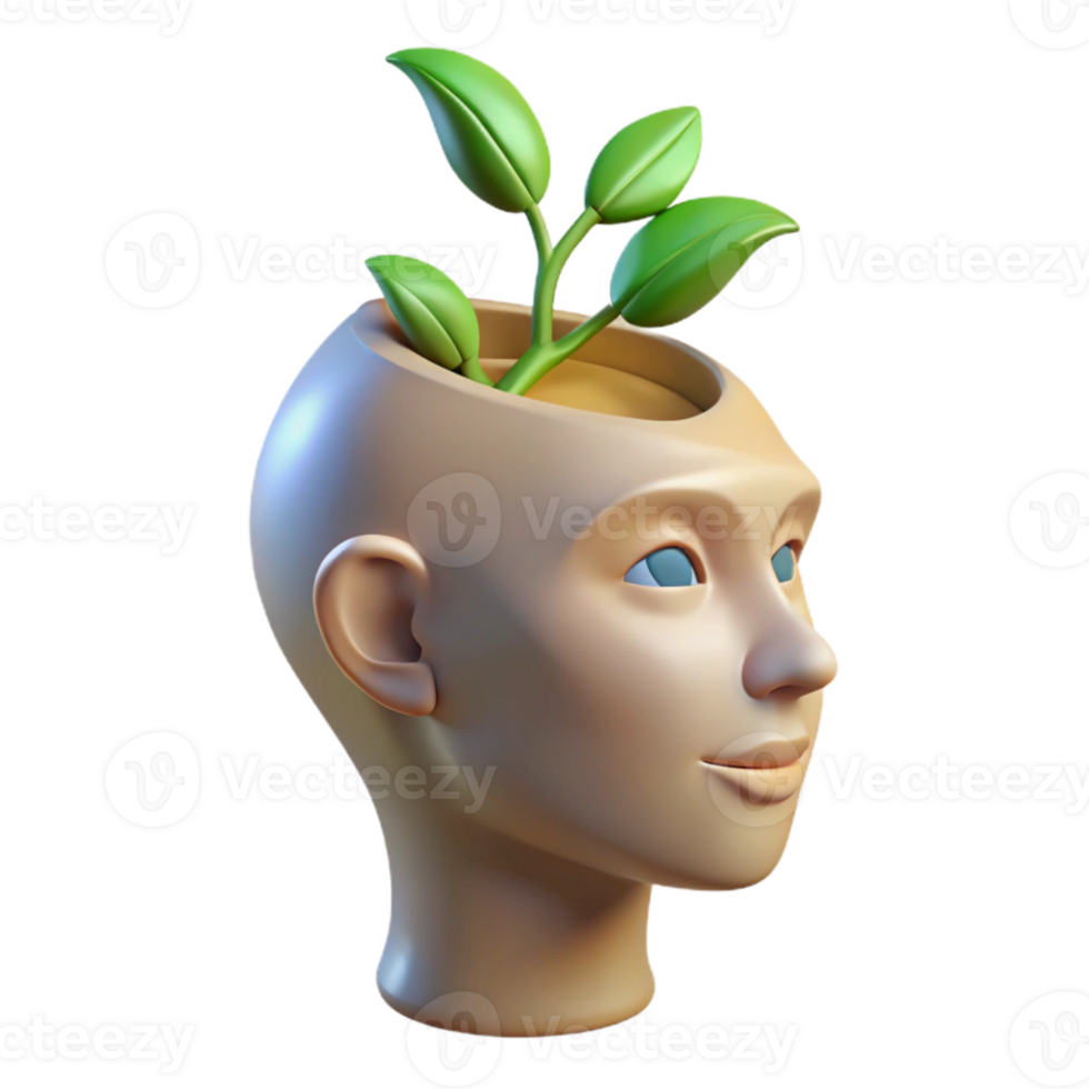 beautiful vintage Human Head with Growing Plant Cutout Transparent Background authentic png