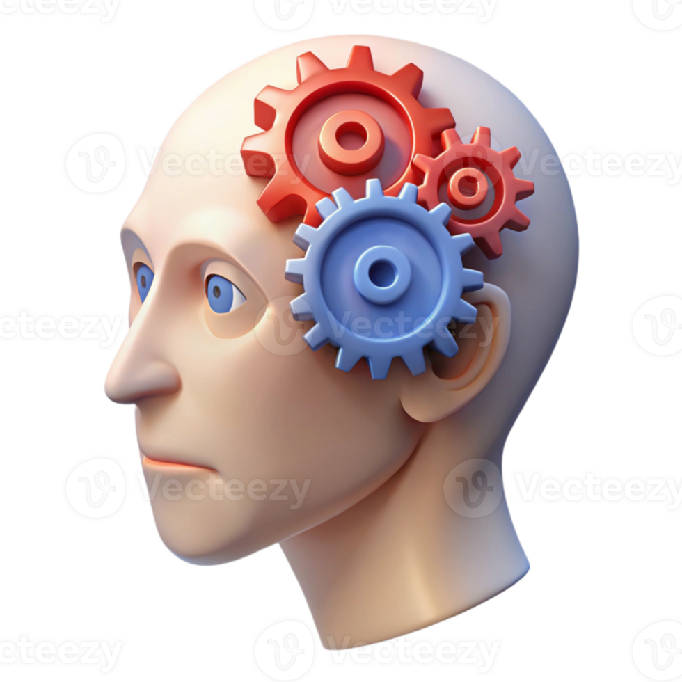 magnificent rustic Human Head with Gears Inside Transparent high resolution png