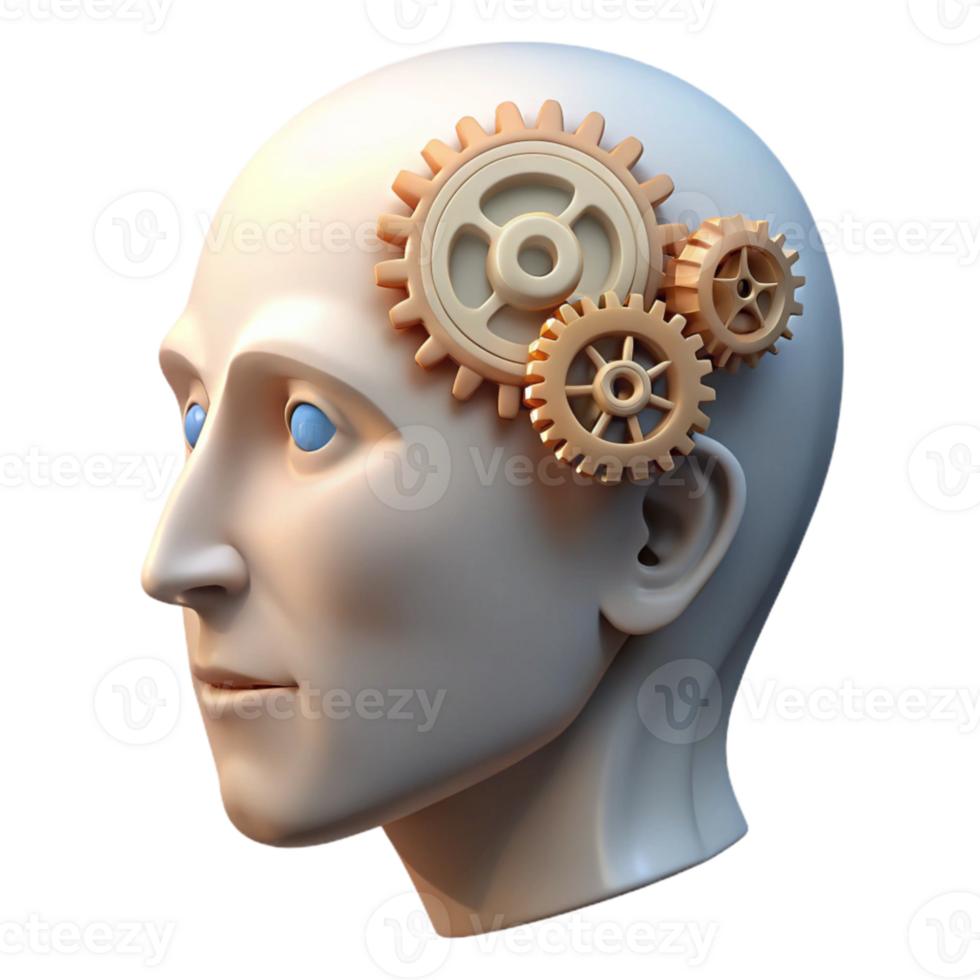 impressive rustic Human Head with Gears Inside Transparent original png
