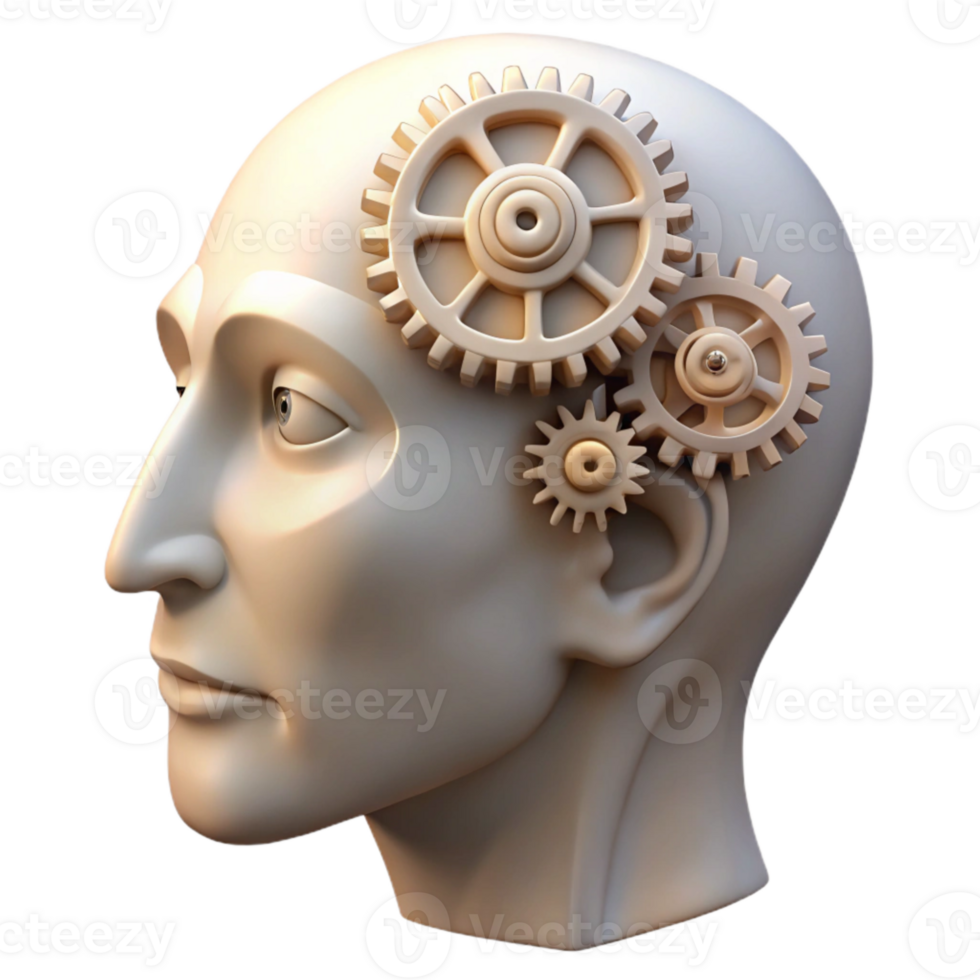 impressive modern Human Head with Gears Inside Transparent premium png