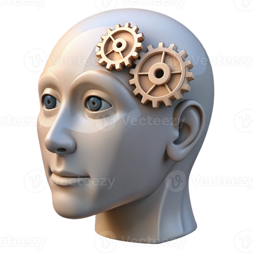 serene classic Human Head with Gears Inside Transparent premium png